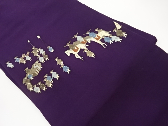 塩瀬手描き時代人物模様名古屋帯